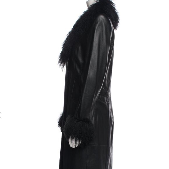 Escada Margaretha Ley Leather & Wool Coat with Shearling Fur & Cuffs EU 36 - Picture 2 of 5